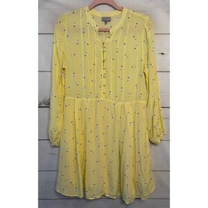 Oliver Bonas Yellow Floral Pintuck Long Sleeve Mini Dress US 8 UK 12 1335651